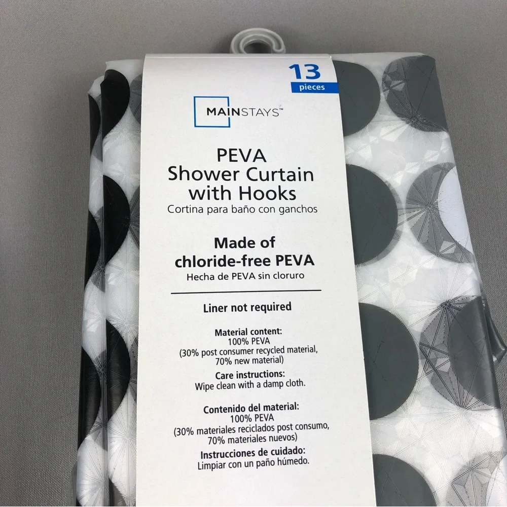 Mainstays Eco-friendly Odette Waterproof Recycled PEVA Shower Curtain Set